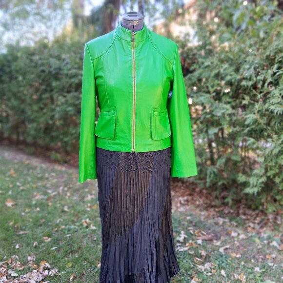 Loving the WICKED Color GREEN Real Leather Moto Style Jacket - Picture 5 of 15